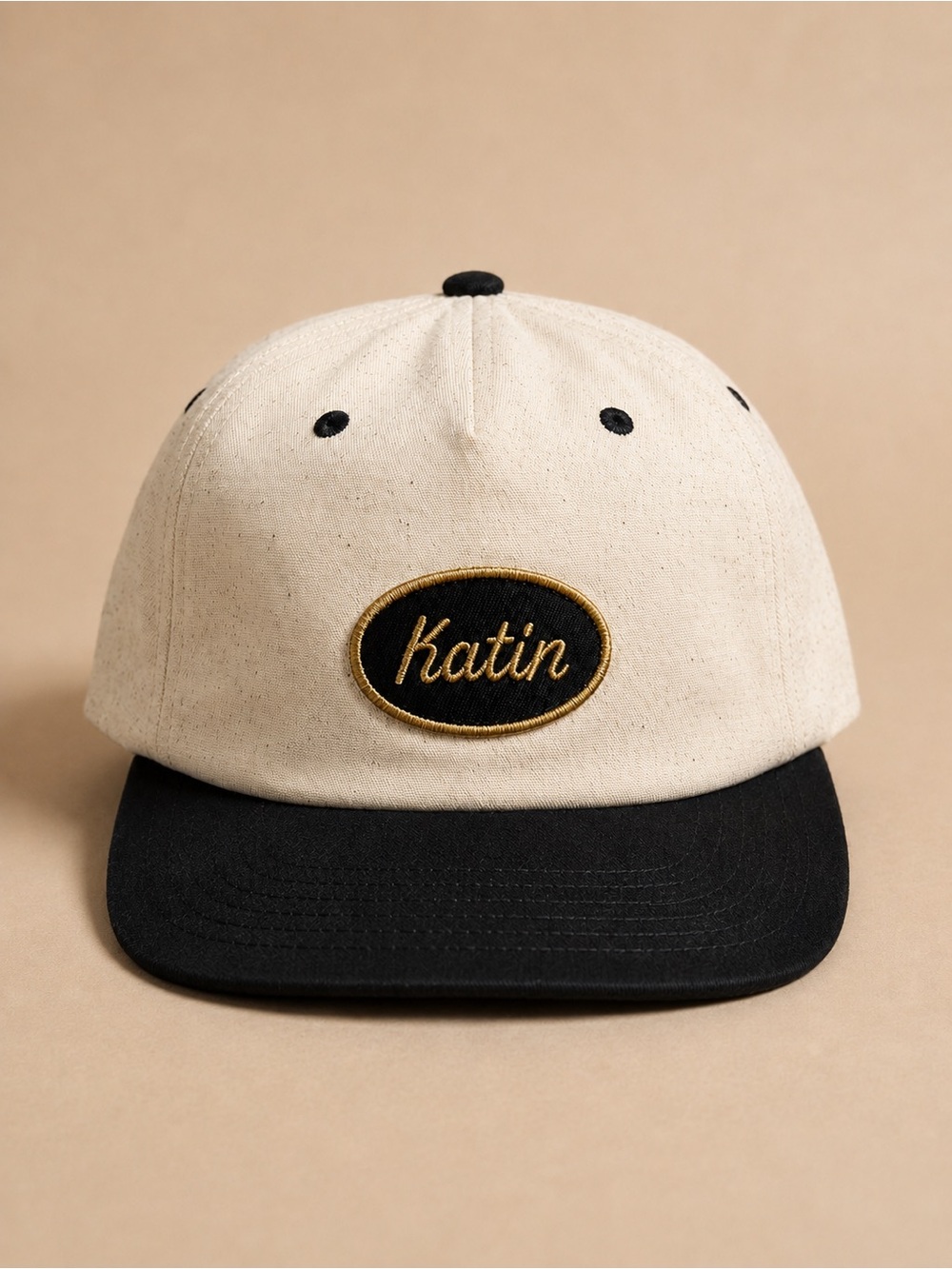 Katin Unisex Cream Black Canvas Snapback Hat Two Tone Oval Logo NWT